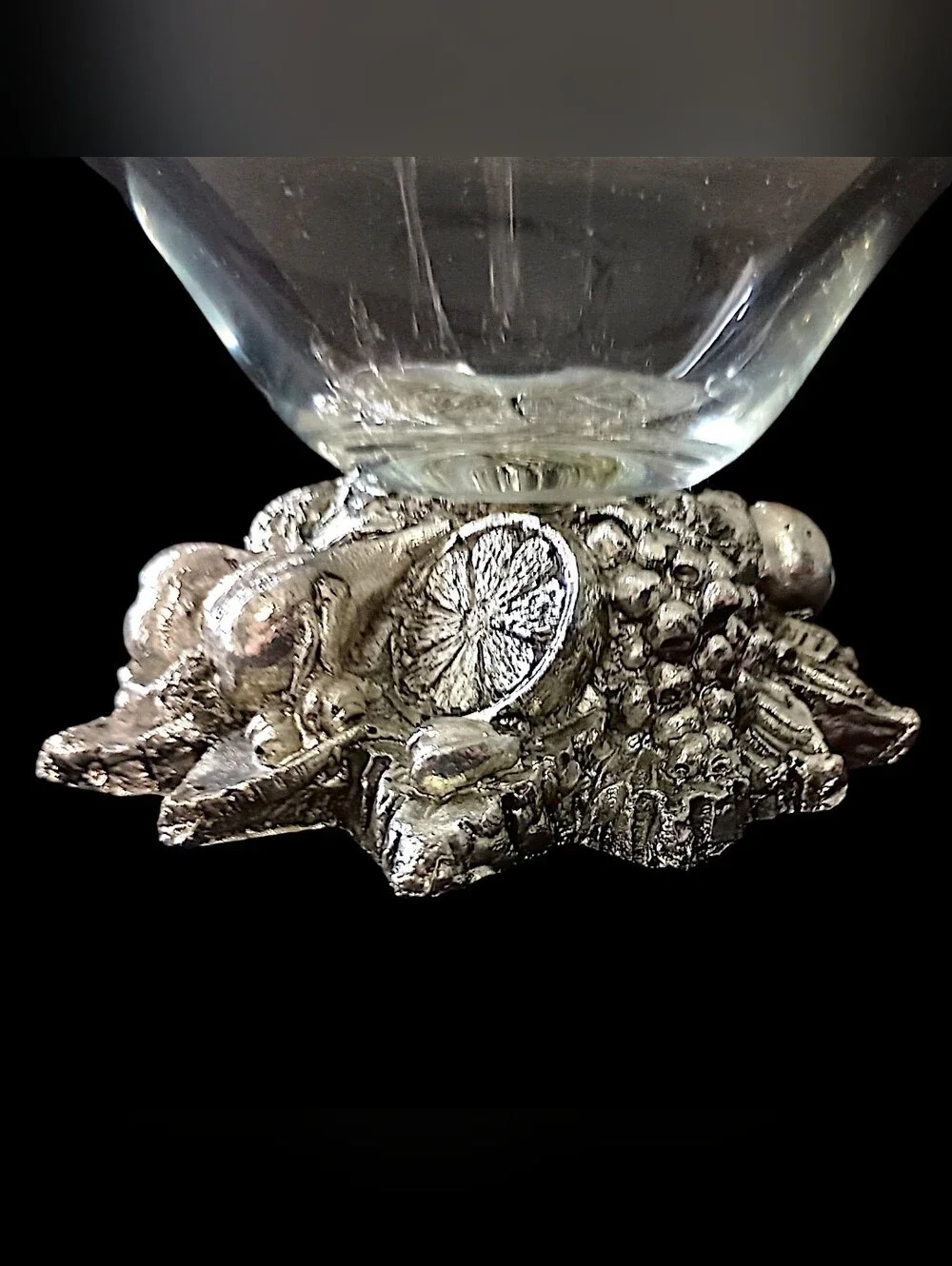Vintage Murano Cristal Line Compote Bowl Dish Silver Tone Fruit Pedestal Italy